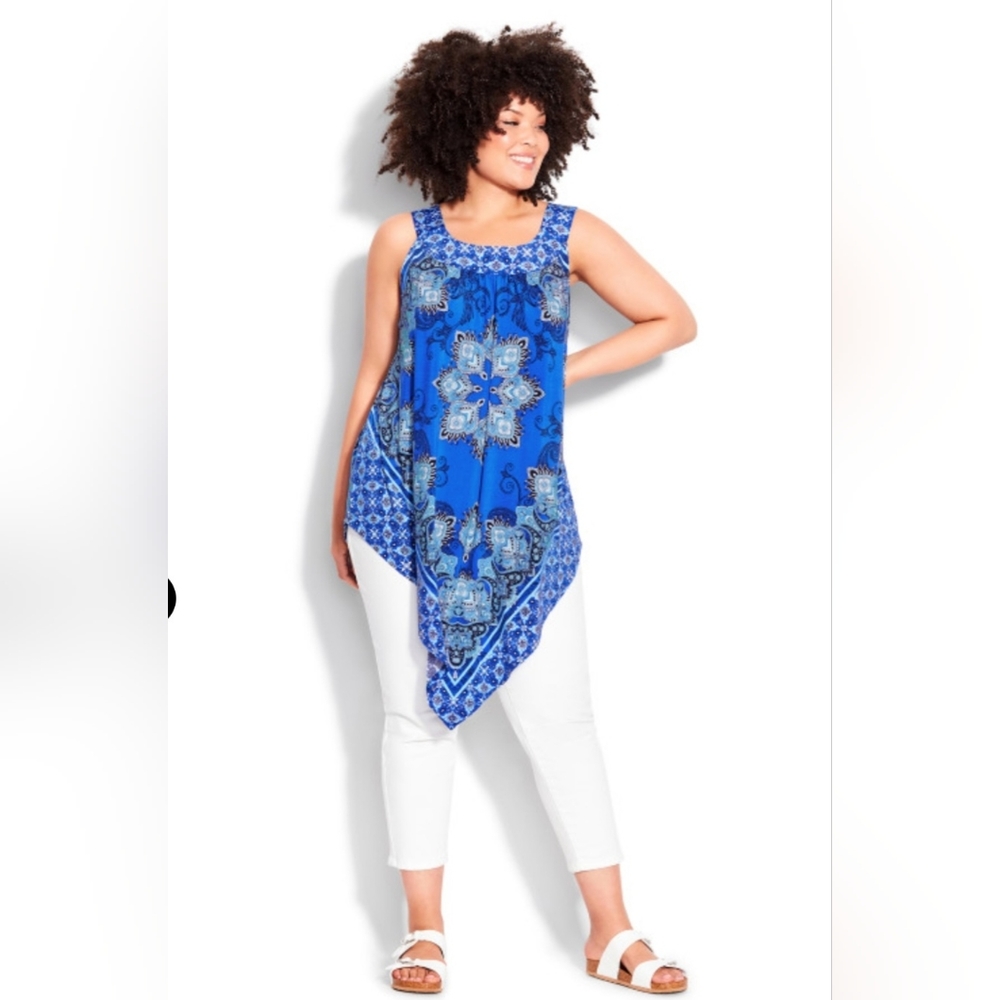 AVENUE Nicole Scarf Tunic - blue paisley size 22-24